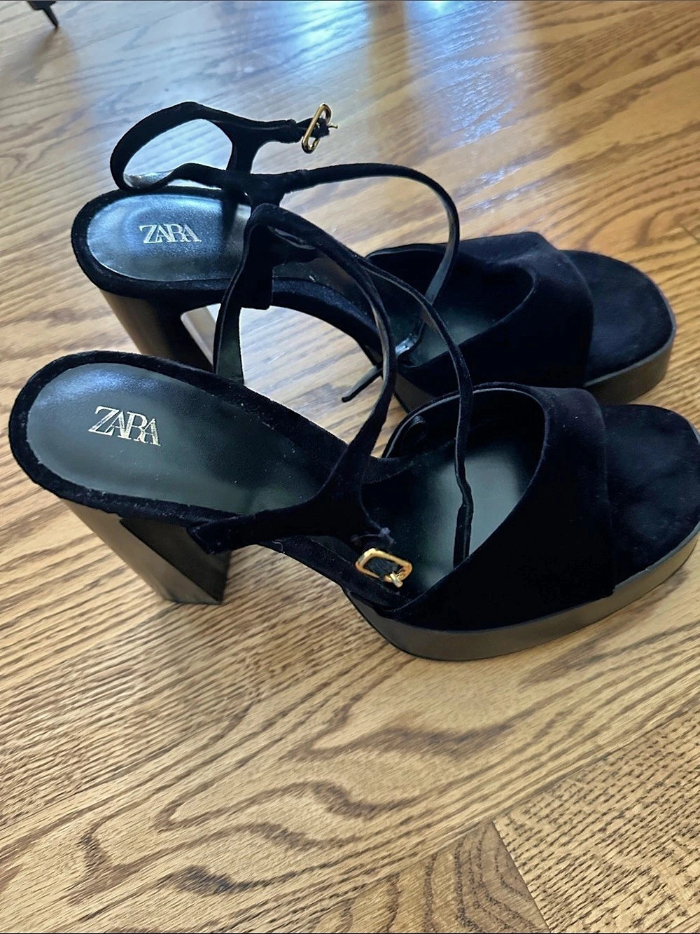 Zara Velvet Effect Platform Sandals Black